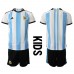 Cheap Argentina Home Football Kit Children World Cup 2022 Short Sleeve (+ pants)